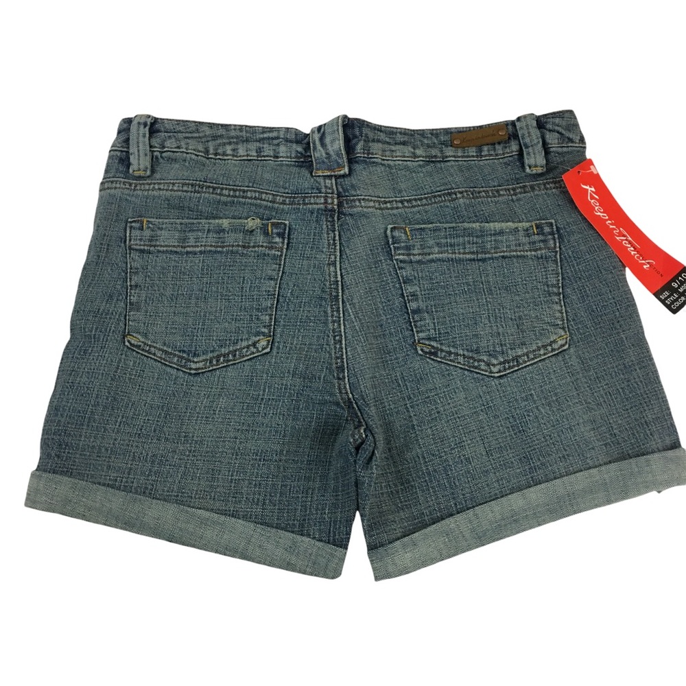 Keep In Touch Rolled Cuff Y2K Style Mid Rise Denim Shorts Size 10 - Picture 2 of 8